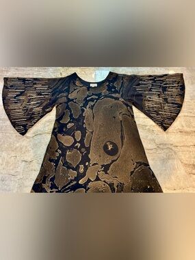 NOVICA Black Gold Metallic Abstract Embellished Sleeve Dress Small